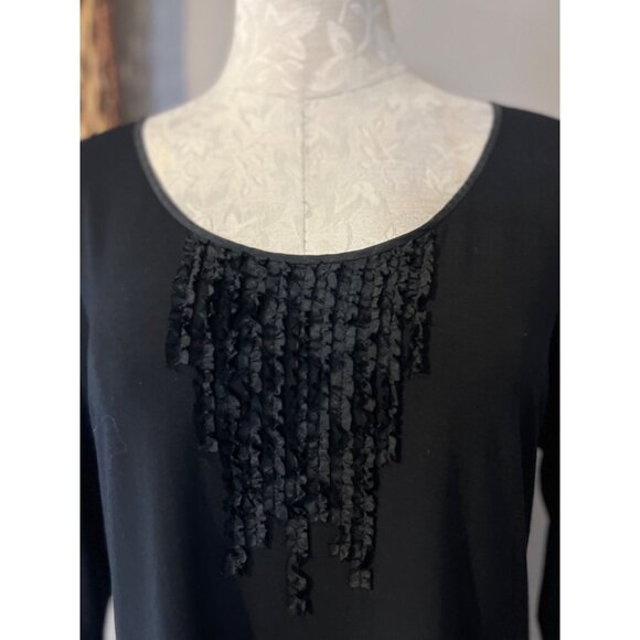 Eileen Fisher Dress Black M Medium Pleated Bib Washable A Line Stretch - Picture 6 of 10